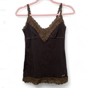 Vintage Downtown Girl Elena Gilbert Y2K Hollister Brown Lace Trim Babydoll Cami